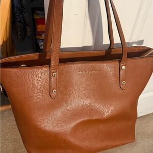 Poppy & Peonies Tan Leather Tote